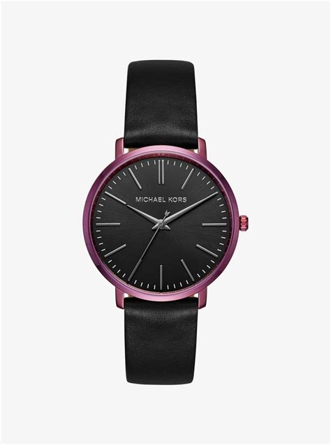 michael kors jaryn plum-tone and leather watch|Jaryn Silver.